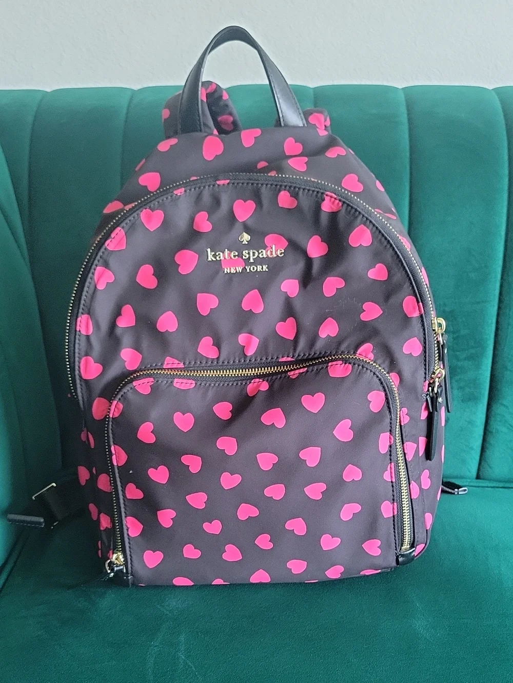 LIKE NEW kate spade Pink Heart Print Black Backpack
